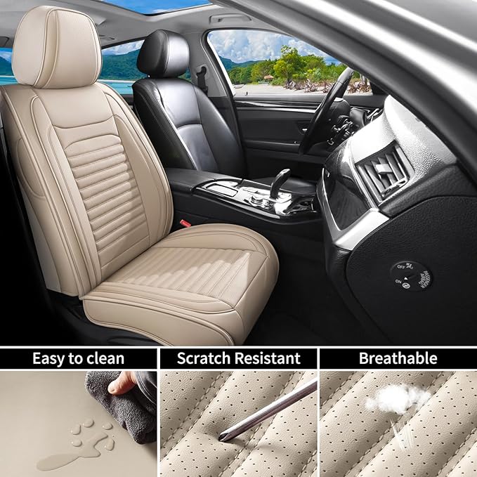 Front Seat Covers Fit for Toyota Venza 2009-2026, Car Seat Covers Front Seats, Breathable Faux Leather Automotive Seat Covers Front Pair Anti-Slip Seat Cover(Beige, Front)