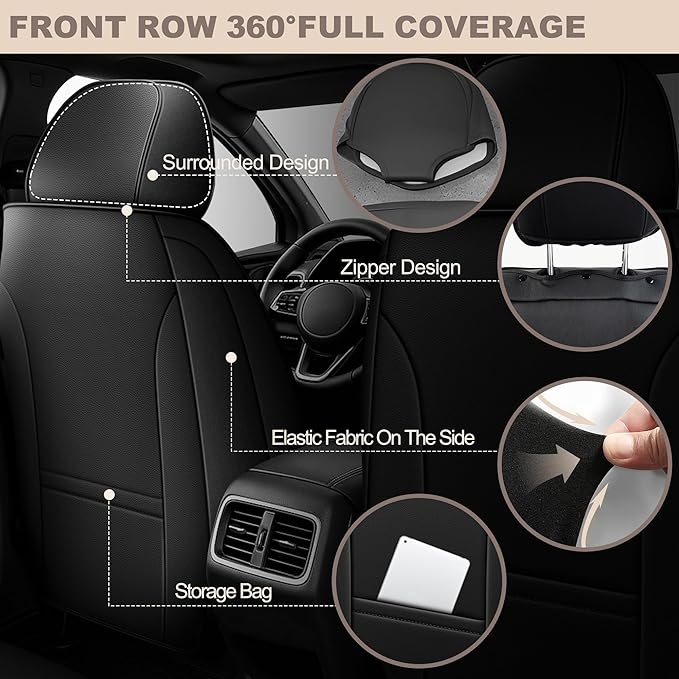 TTX LIGHTING for Jeep Liberty 2002-2012 Seat Covers: Waterproof Leather Seat Protector with Airbag Compatible (2 Front Seats,Black)