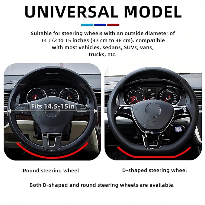 Car Steering Wheel Cover, 15 inch Microfiber Leather Carbon Fiber Soft Anti-Slip Breathable, Universal Size Elastic Car Accessory for Most Cars (Red)
