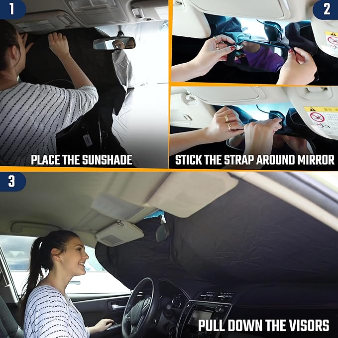 EcoNour Windshield Sunshade for Cars | Full-Size Heat & UV Protection | High-Coverage Light-Blocking Car Sun Shade | Foldable Design Keeps Interior Cool | Compact Storage- X-Large