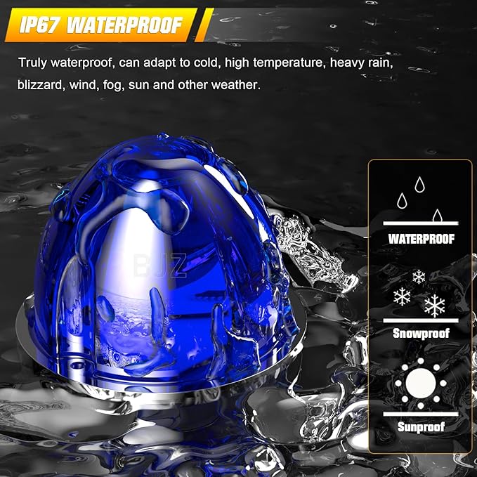 BJZ 2Pcs Blue Watermelon LED Strobe+Constant Marker Lights Dual Function Watermelon-shaped Side Marker Clearance Tail Top Cap Roof Lights for Trailer Truck Semi-trailer Heavy-duty Truck Bus Van