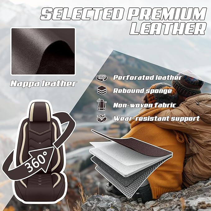 Car Seat Covers Fit for Infiniti g37 2000-2026, Stylish Sport Seat Covers, Waterproof Wear-Resistant Premium Nappa Leather Car Seat Cover.(2 Pcs Front/Coffee Color)