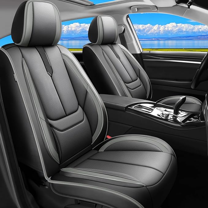 Fit Camry Car Seat Covers for Toyota Camry 2012-2024 2025 2026 -Upgraded Premium Waterproof & Breathable Leather,Airbag Compatible,All-Weather Seat Cushion Protector,Full Set,Black-Grey