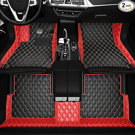 All-Weather car Floor MATS-Suitable for 99% of car Models,Leather car mat, offering Personalized Embroidery and Multiple Color Options,Provide Protection for car Rug (Red1)