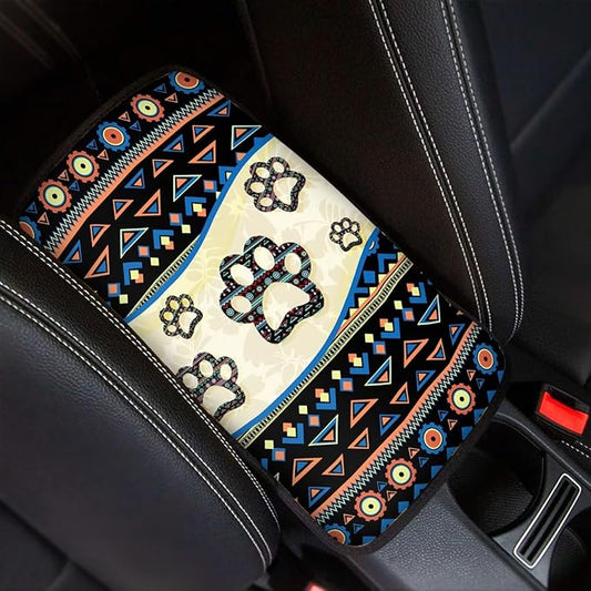 UNICEU Dog Paw Auto Center Console Armrest Pads Southwestern Car Interior Accessories Universal Fit Car Armrest Seat Box Covers Scratch Resistant Washbale Covers