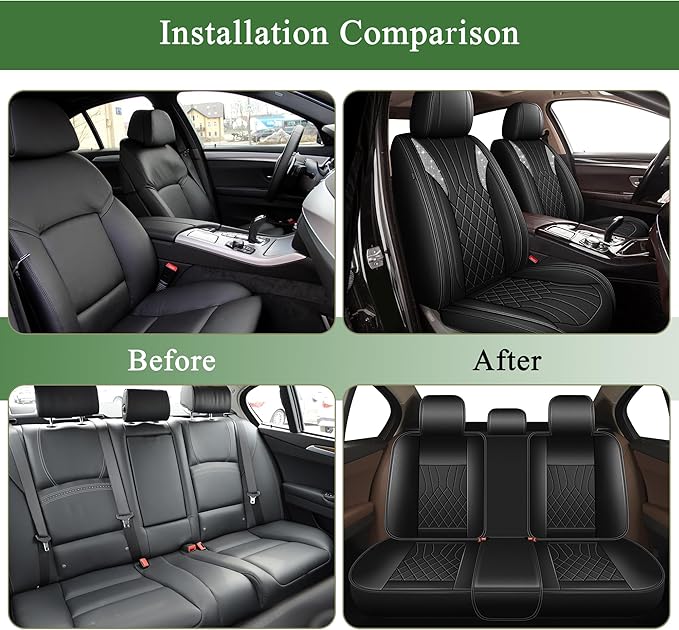 Bling Diamond Embroidered Seat Covers Fit for Nissan Juke 2011-2017(S/SV/SL), Full Set 5 Seats, Sparkle Rhinestone Breathable Perforated Faux Leather Car Seat Covers for Women (Black)
