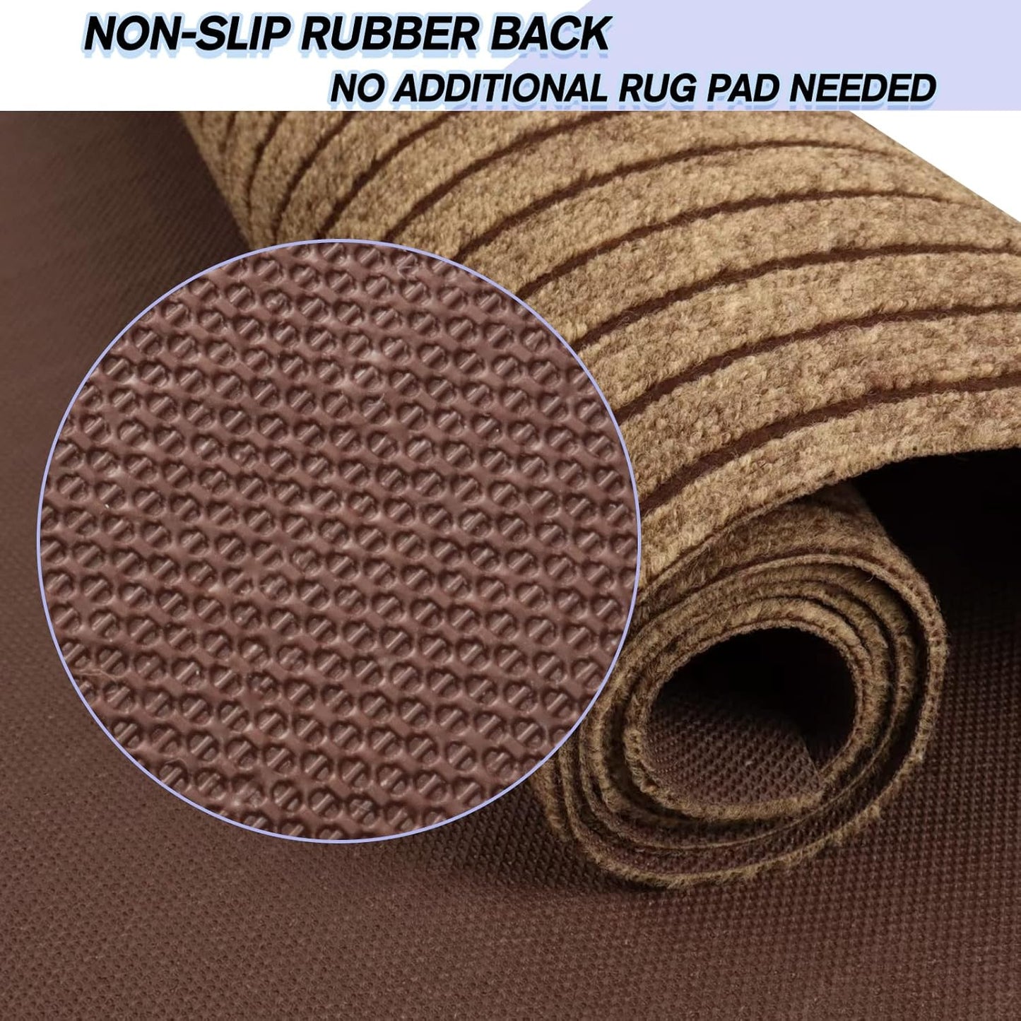 Custom Size Backed Non-Slip Area Rugs Runner, Easy Clean, Waterproof Runner Rugs for Hallway Entryway, Kitchen, Laundry, 3FT x 33FT, Brown Stripe