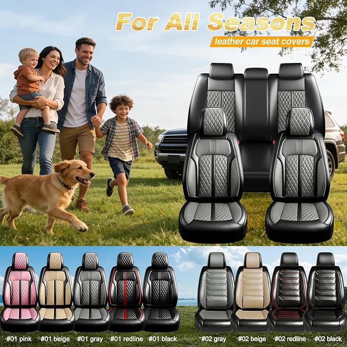 Fit Blazer Car Seat Covers for Select Chevrolet/Chevy Blazer 2019-2026, Premium Full Coverage Leather, Airbag Compatible, Waterproof All Weather Seat Cushion Protector, Full Set, Black+Gray