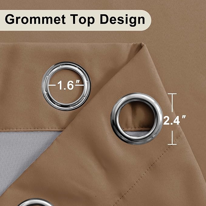 XWZO 100% Blackout Curtains 2 Panels with Tiebacks- Extra Wide Heat and Full Light Blocking Window Treatment with Grommets for Bedroom/Nursery, Cappuccino, W60 x L84 Inches Long, Set of 2