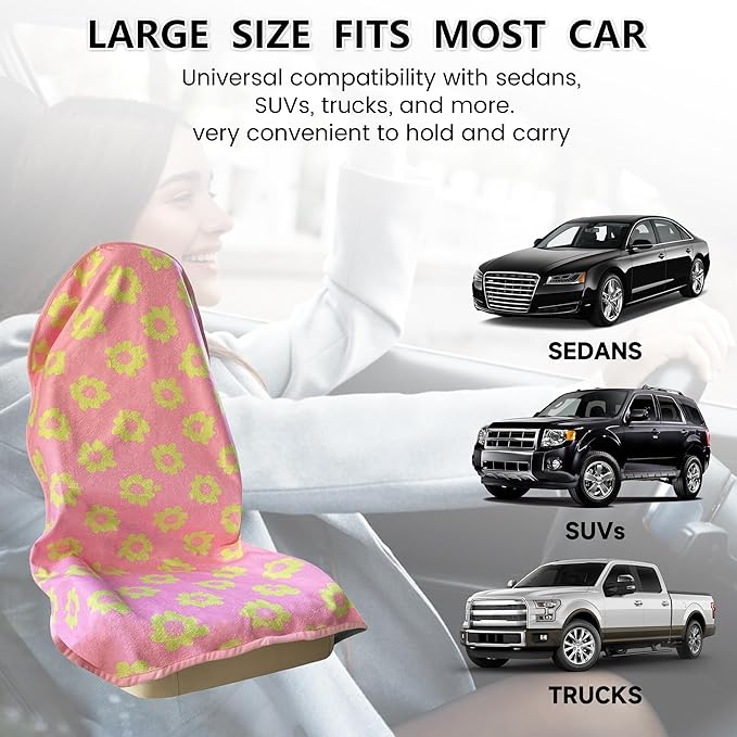Car Seat Covers 2pcs Waterproof Towel Car Seat Cover Universal Fit for Most Trucks SUV Fitness Athletes Pets Gym and Water Sport，(Pink Flower)