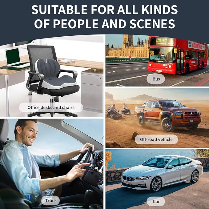 Lumbar Support Seat Cushion: Ultimate Support for Office & Car - Relieve Back Pain & Sciatica with Ergonomic Memory Foam, Adjustable Strap Included