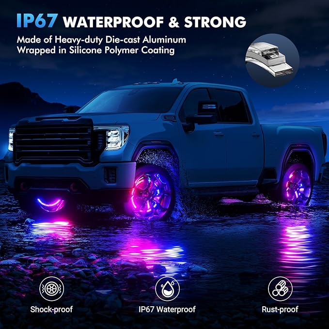 Ehaho 15.5" Double Row Wheel Lights, Brighter RGB Dream Chasing LED Rim Lights with App & Remote Control, Music Wheel Ring Light with Turn & Braking Signal Compatible with Various Trucks SUV Car（4PCS）