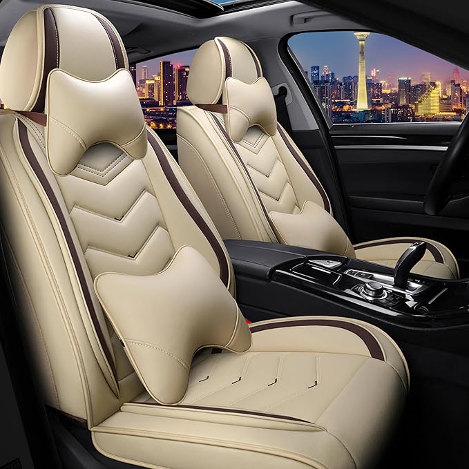 CTDS Car Seat Covers for Jeep Grand Cherokee L 2021-2026, Stylish Sport Seat Cover, Premium Nappa Leather Car Seat Cover. Automobile Seat Covers Sets.(Luxury 2 Seats/Beige)