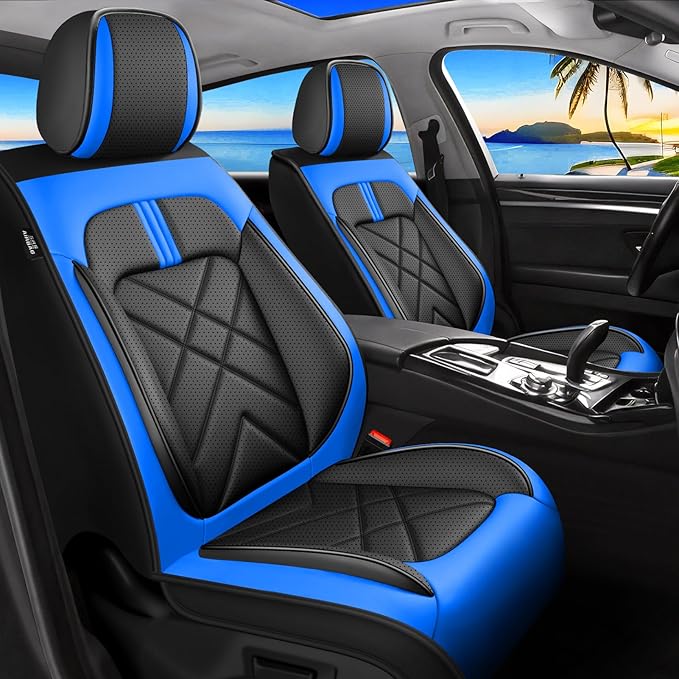 CX-3 Car Seat Covers Fit for Mazda CX-3 2016-2021, Full Coverage Premium Leather Waterproof Breathable Seat Covers, Automotive Seat Protectors, Airbag Compatible(2 Front Seats, Black-Blue)