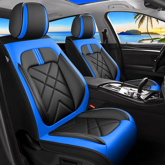 Car Seat Covers Compatible with Mazda 6 2007-2021, Full Coverage Premium Leather Waterproof Breathable Seat Covers, Automotive Seat Protectors, Airbag Compatible(2 Front Seats, Black-Blue)
