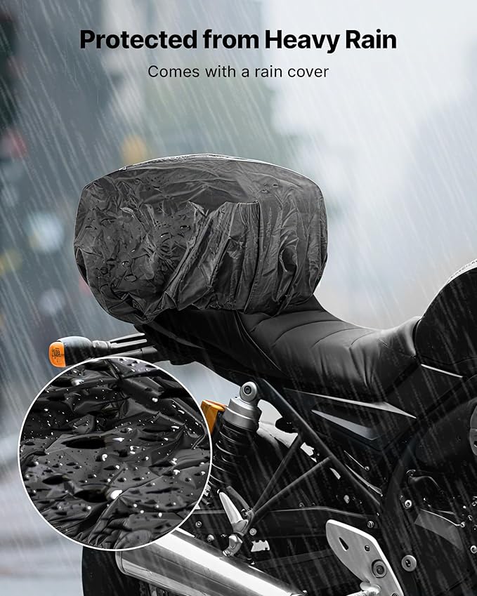 VEVOR Motorcycle Tail Bag 10L, Waterproof Rear Seat Bag with Rain Cover, Durable Oxford Fabric Luggage for Outdoor Sports & Motorbike, Detachable Shoulder Strap for Saddlebag/Touring/Riding, Black