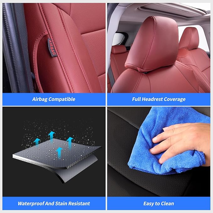 coverdream Rav4 Seat Covers Custom Fit for 2019-2025 Toyota Rav4 Hybrid(LE,XLE,XLE Premium,Limited) SUV,Fully Covered,Waterproof Leather Car Seat Protector(Full Set,Wine Red)