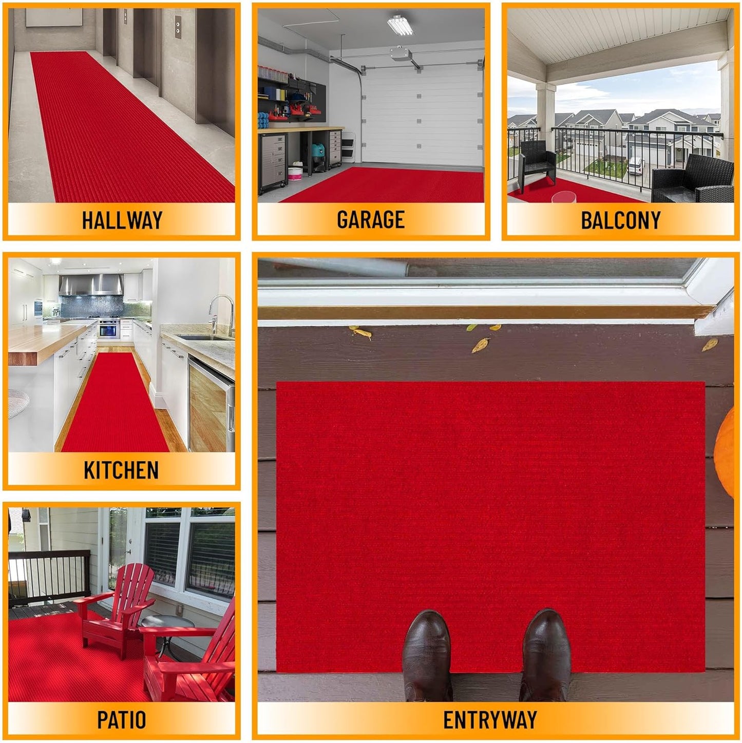Ottomanson 2' x 30' Hallway Runner with Scraper Pile - Extra Durable Non-Slip Rug Mat for Indoor & Outdoor Use - Ideal for Kitchen, Entryway, Patio & Garage - High-Traffic Carpet, Red