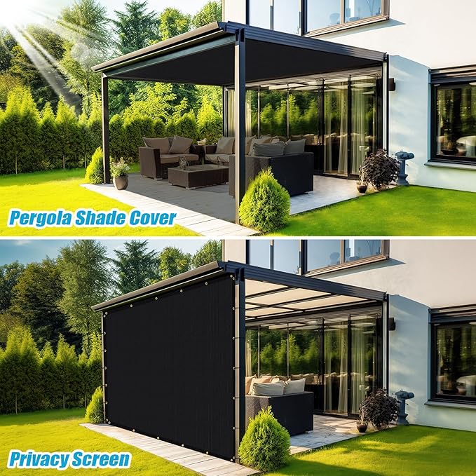 Amagenix 90% Shade Fabric 12'X 22' Black Sun Shade Cloth with Grommets for Pergola Replacement Shade Cover Canopy, Heavy Duty, Cable Zip Ties Included (We Customized)