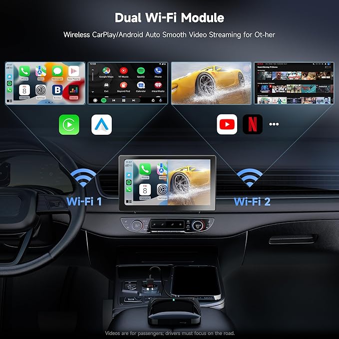 Magic AI CarPlay Box - Wireless CarPlay Adapter with Dual-WiFi Stability, Built-in Android Multimedia System, Enjoy Video & Music Apps, Navigation, AI Voice, Plug & Play for Factory Wired CarPlay