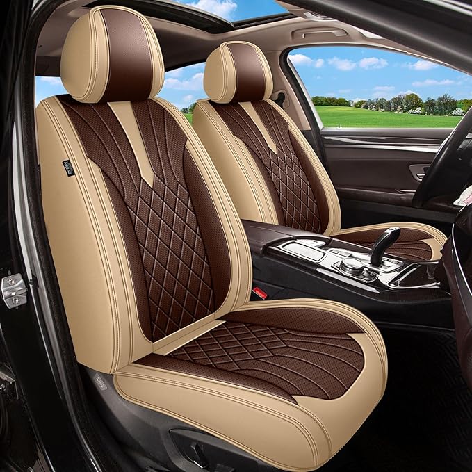 Full Set Seat Covers Fit for Toyota 4Runner 2003-2025 2026: Breathable Leather Car Seat Covers - Waterproof Car Seat Protector Compatible Airbag (Beige)