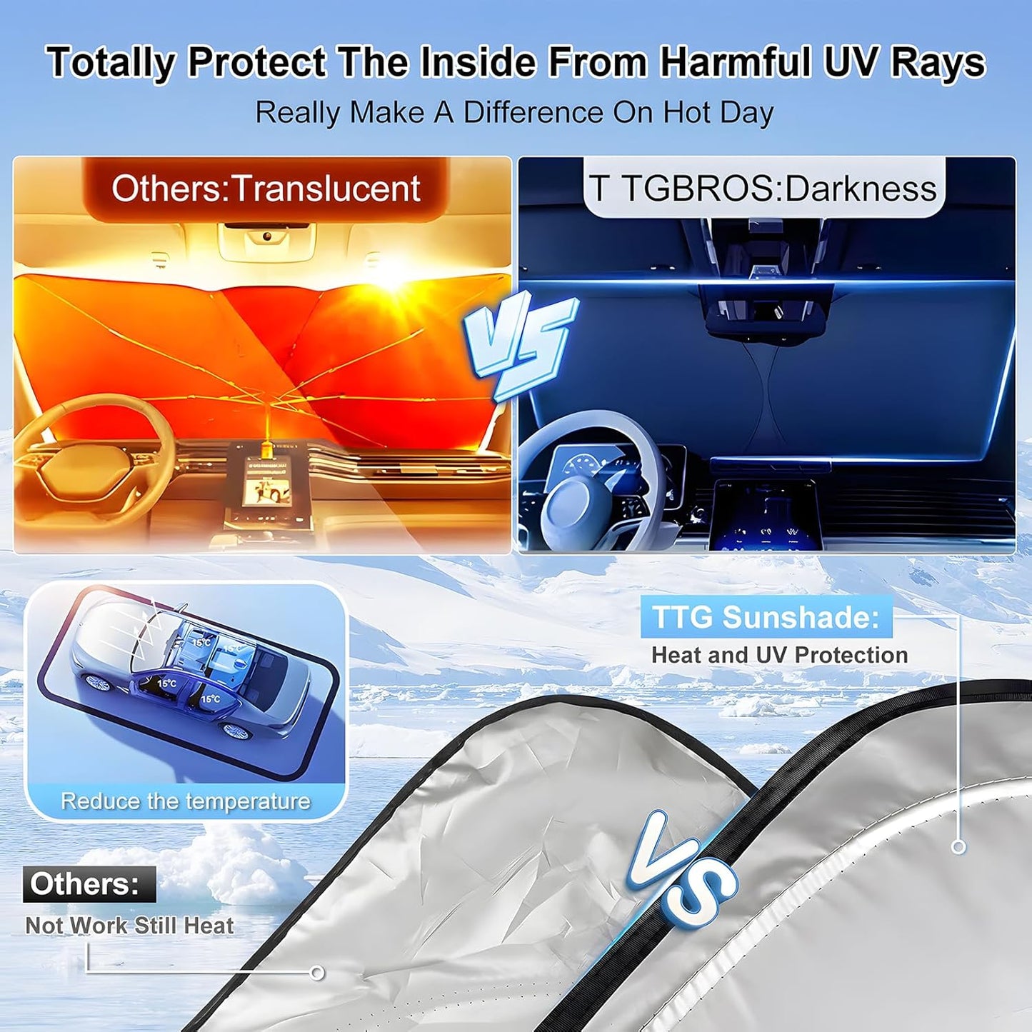T TGBROS Windshield Sun Shade Custom Fit for 2020-2023 2024 2025 Hyundai Palisade Accessories Foldable Sun Shield Reflective Polyester Sun Visor Cover Block Heat and Sun Protection