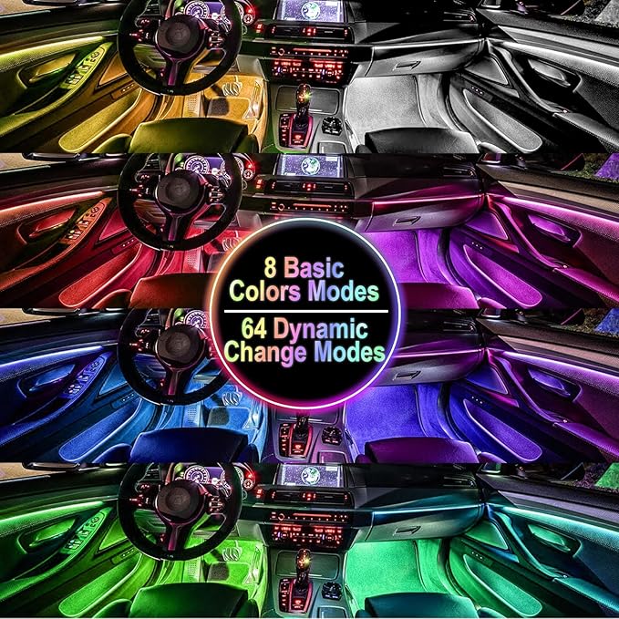 BFXM Car Interior Lights, 5V LED Strip Lights with USB Adapter, Ambient Lighting Car Accessories, App & Remote Control Music Sync Color Change Lights for Truck Car Decor (36LED Beads) -2 Set