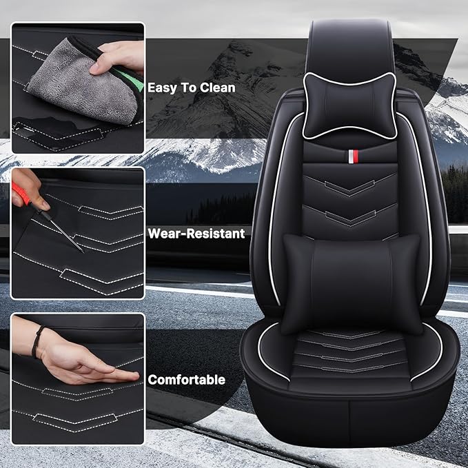 Car Seat Cover 2 Seats for Chevrolet Camaro 2000-2024, Durable Wear Resistant Waterproof Vehicle Cushion Covers, Breathable No Odor Premium Leather Vehicle Seat Covers.(Luxury,Black White)