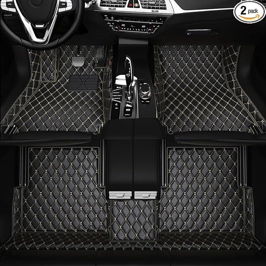 All-Weather car Floor MATS-Suitable for 99% of car Models,Leather car mat, offering Personalized Embroidery and Multiple Color Options,Provide Protection for car Rug (Black Rice)