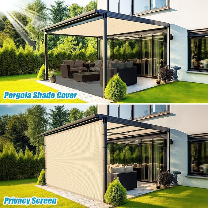 Amagenix 90% Pergola Shade Cover 16' X 20' Sun Shade Cloth with Grommets for Outdoor Garden Patio Porch, Commercial Grade 200 GSM - Cable Zip Ties Included (We Customized) GN108, Wheat