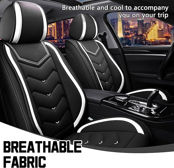 CTDS Car Seat Covers for Hyundai Kona 2018-2026, Stylish Sport Seat Cover, Premium Nappa Leather Car Seat Cover. Automobile Seat Covers Sets.(Standard 2 Seats/Black White)