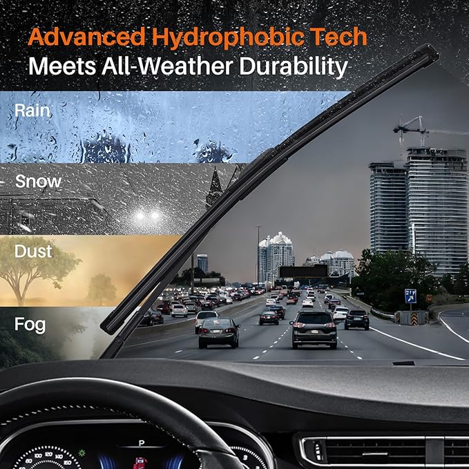 DOG TAIL Water Repellent Silicone Wiper Blades 26" 16" Set with Multiple Adapters and 2 Refills, Automotive Replacement Front Windshield Wiper Blades for My Car with Water Repellency Formula DropClear