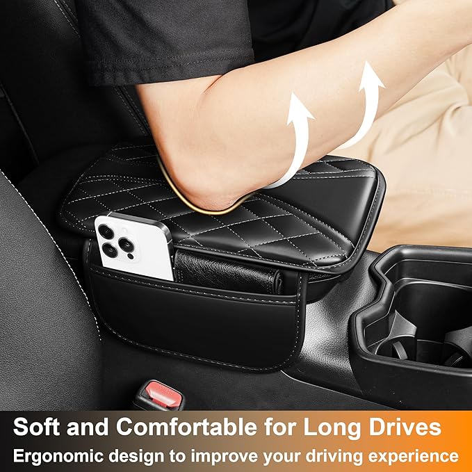 Car Center Console Cover Fit for Jeep Wrangler - Leather Armrest Covers with 2 Storage Pockets(Black)