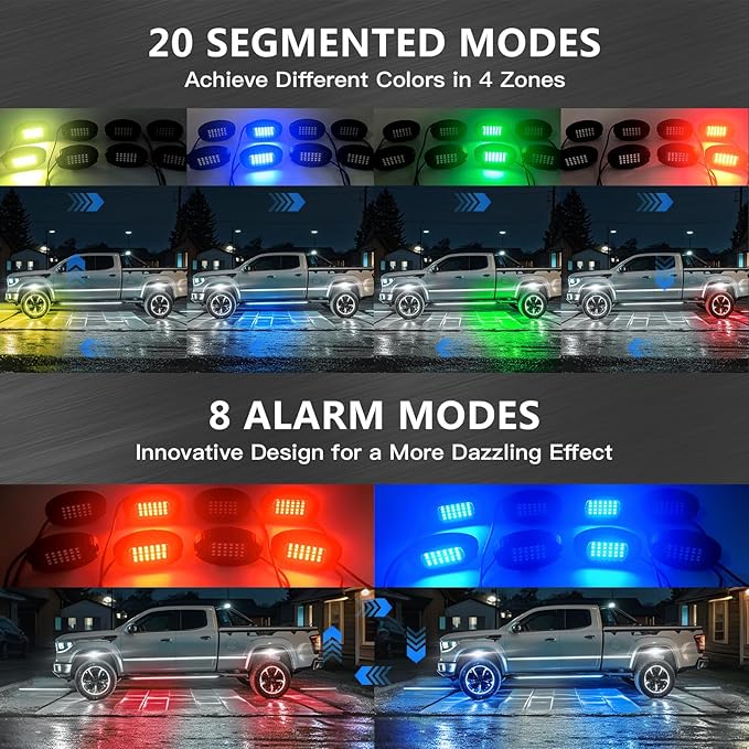 20 Pods Segmented Alloy RGB LED Rock Lights for Semi Trucks Trailer Pickup Offroad Boat RV, Waterproof Shockproof Metal Underglow Kit with APP/RF Control Sync Music Multicolor Underbody Fender Light
