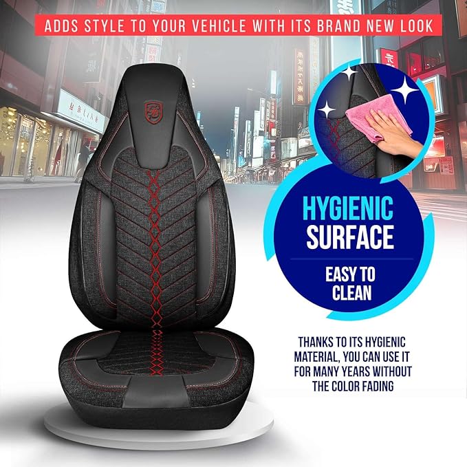 Premium Car Seat Covers Front Seat - Linen Car Seat Cover for SUV, Cars, Most Pickups, Black-Red Stitching, Car Seat Protector, Car Seat Covers Front Seats, Car Seat Protector