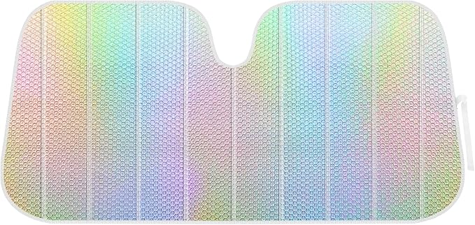 BDK Iridescent Mermaid Car Windshield Sun Shade Accordion Folding Sunshade for Windshield Blocks UV Rays Sun Visor for Car Front Window Protector - Easy Setup Keeps Vehicle Cool - 58 x 27