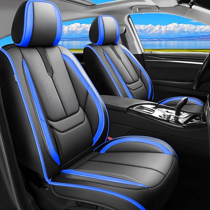 Fit Fj Cruiser Car Seat Covers for Toyota Fj Cruiser 2007-2013 20146 -Upgraded Premium Waterproof & Breathable Leather,Airbag Compatible,All-Weather Seat Cushion Protector,Full Set,Black-Blue