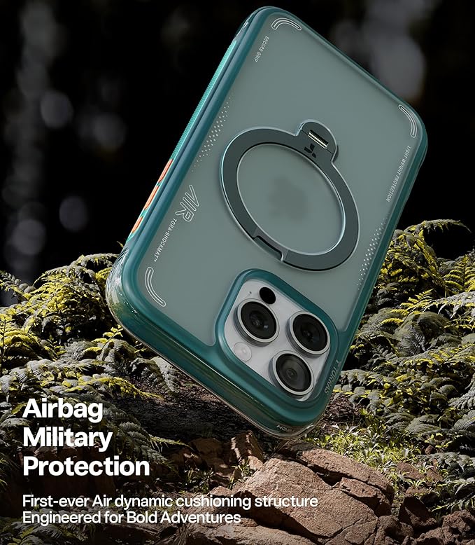 TORRAS Ostand Q3 Air for iPhone 16 Pro Case 6.3'' with Real Airbags, Fit for MagSafe, 360 Magnetic Stand, Mil-Grade Protection, Camera Control Button, Shockproof & Stylish Case for iPhone 16 Pro, Blue
