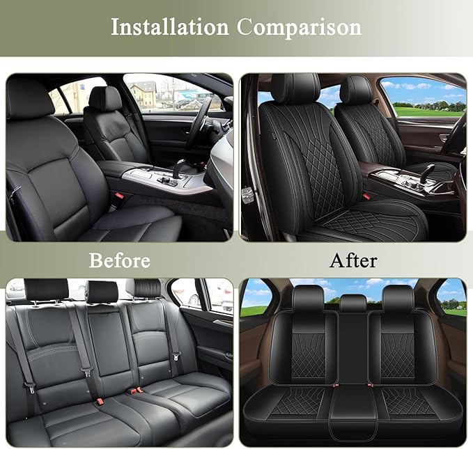 Full Set Car Seat Covers for Toyota Avalon 2001-2025 2026: Breathable Perforated Leather Seat Cover (Black)