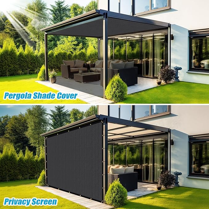 Amagenix 90% Pergola Shade Cover 13'X 20' Dark Gray Sun Shade Cloth with Grommets for Outdoor Garden Patio Porch-Commercial Grade 200 GSM-Cable Zip Ties Included (We Customized)