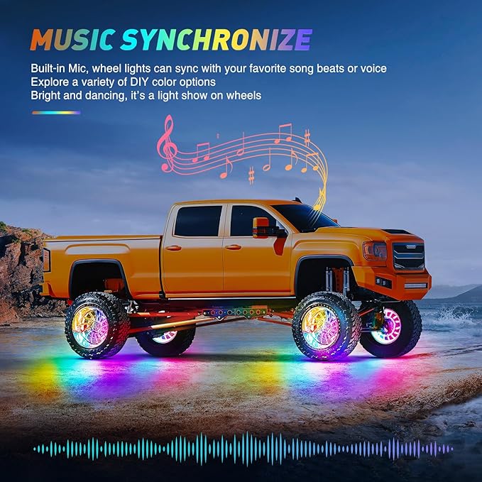 Nilight 4PCS 15.5inch Wheel Ring Lights Deram Color with APP and Remote Control Neon Lights Million Colors w/Turn Signal and Braking Function for Car Van SUV Truck