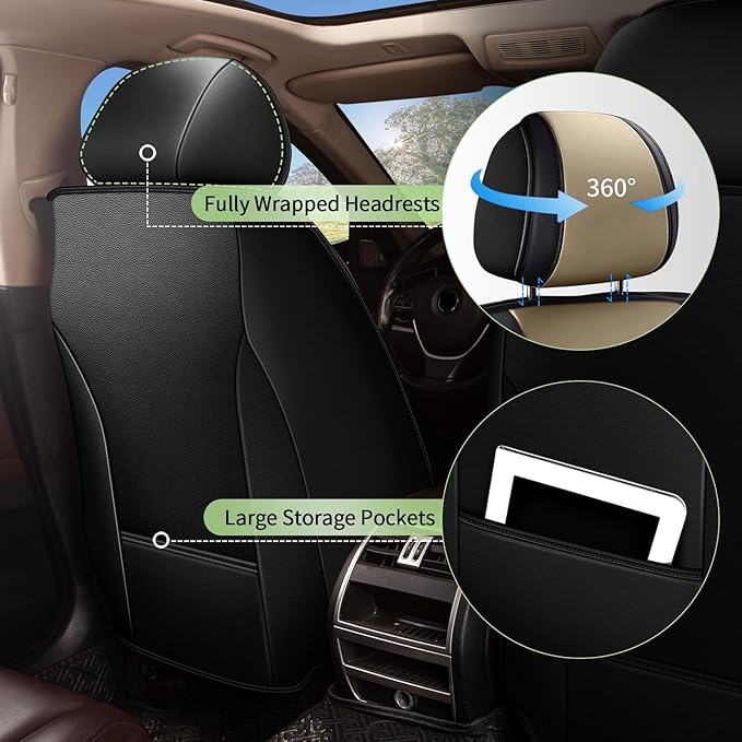 Car Seat Covers Front Seats for Nissan Altima 2009-2024 2025 2026 - Breathable Cooling Ice Silk Leather Seat Cover - 2 Seats for Nissan Altima Accessories (Black&Beige)
