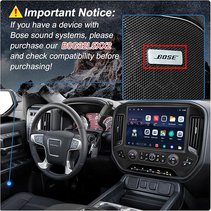 13.1" QLED Car Radio Stereo Upgrade for Chevy Silverado & GMC Sierra 2014-2018, 8-Core Head Unit 4GB+64GB with CarPlay/Android Auto, 2K Touch Screen and 1080P Backup Camera (4+64 Black)