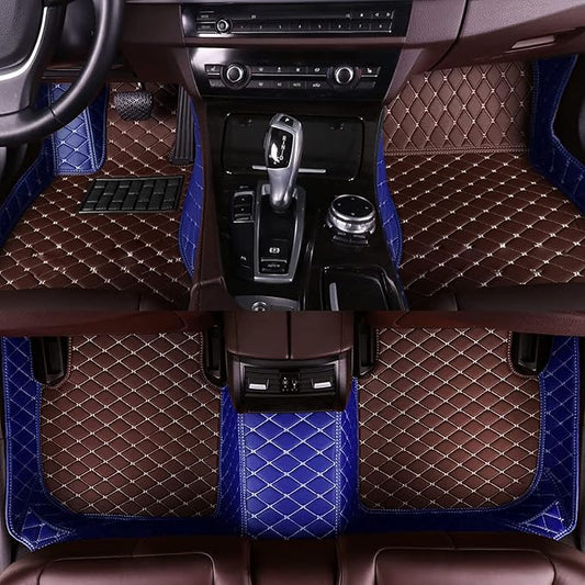 Custom Making Car Floor Mats for 90% Car Model Luxury Leather All Weather Waterproof Anti-Skid Full Coverage Liners (Coffee and Blue)