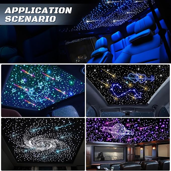 Split Car Starlight Headliner Kit, 4 Colors 12W Meteor Fiber Optic Starlight Kit, 860pcs*0.02in*9.8ft+240 RGBW Sound Activate Shooting Star Lights for Ceiling Car Roof/Home Decor