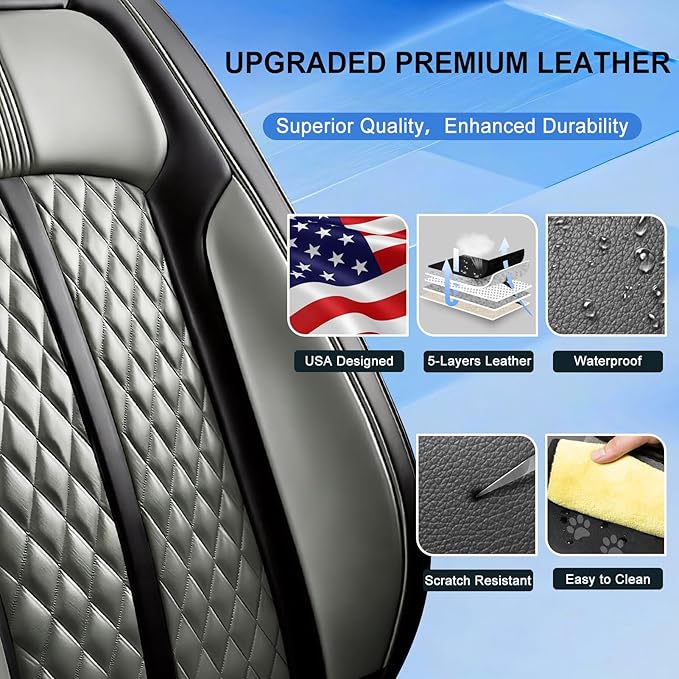 Fit CX-30 Car Seat Covers for Select Mazda CX30 2020-2025, Full Coverage Leather, Airbag Compatible, Luxury Waterproof All Weather Seat Protector, Full Set, Black+Gray