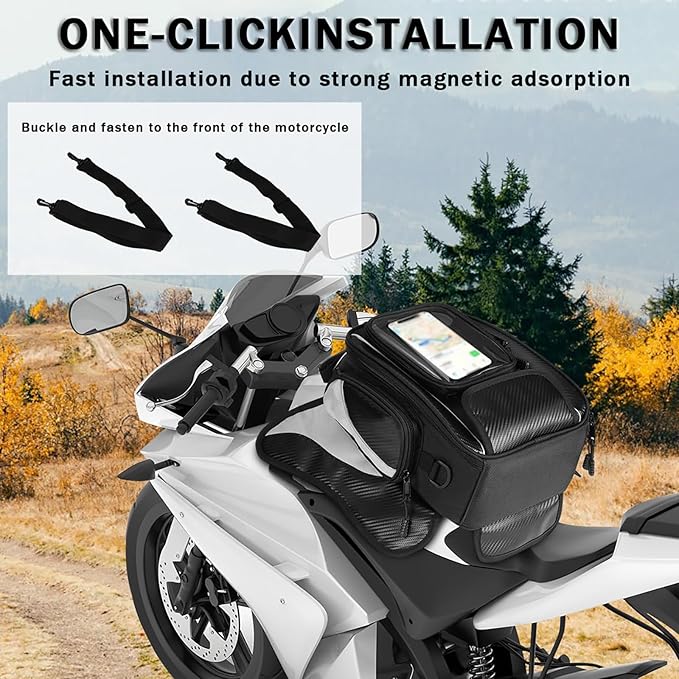 Motorcycle Tank Bag for BMW K1600B K1600GT K1600GTL K1600 B GT GTL, Oxford Magnetic Motorbike Bag Water-Resistant Motorcycle Gas Tank Bag with Magnets and Straps for Touring,A/Magnetic
