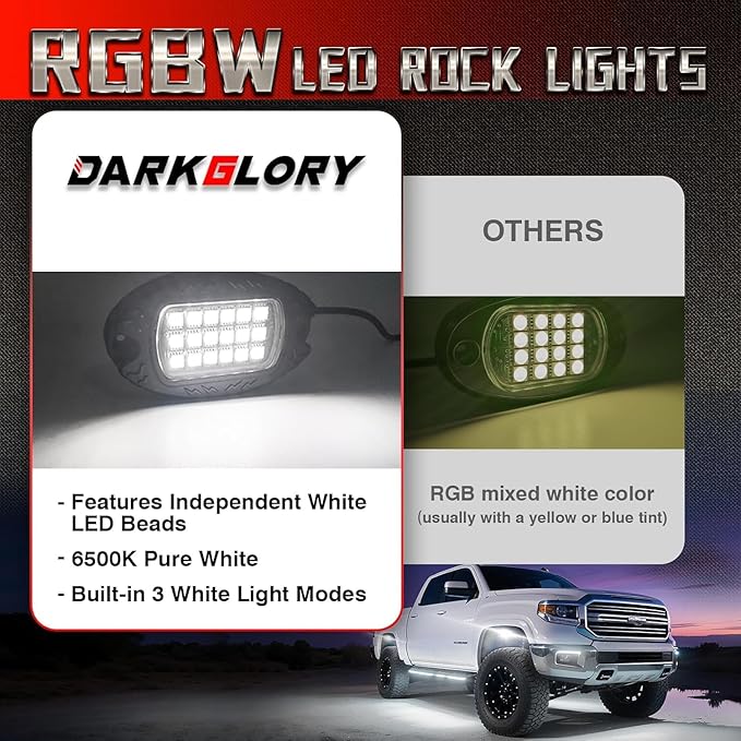 16 Pods RGBW LED Rock Lights for Truck Jeep Wrangler ATV UTV Golf Cart RZR RV Van Boat Offroad SUV Cars Pickup Sedans, Waterproof Multicolor Neon Underglow Kit with APP/RF Remote Music Mode
