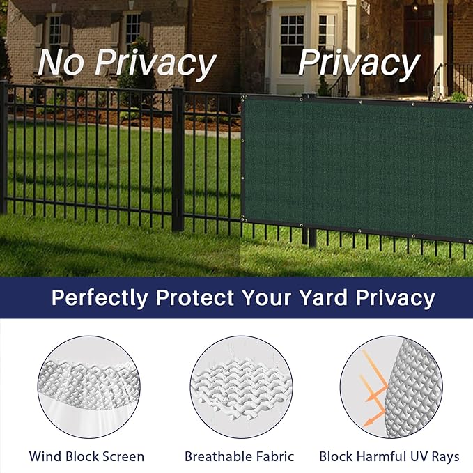 Windscreen4less Privacy Fence Screen Heavy Duty Windscreen Fencing Mesh Fabric Shade Net Cover for Outdoor Wall Garden Yard Pool Deck, 8'x290' Green