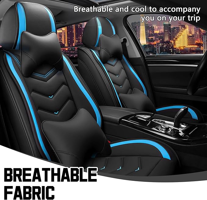 CTDS Car Seat Covers for Chevy Malibu 2000-2026, Stylish Sport Seat Cover, Premium Nappa Leather Car Seat Cover. Automobile Seat Covers Sets.(Luxury 2 Seats/Black Blue)